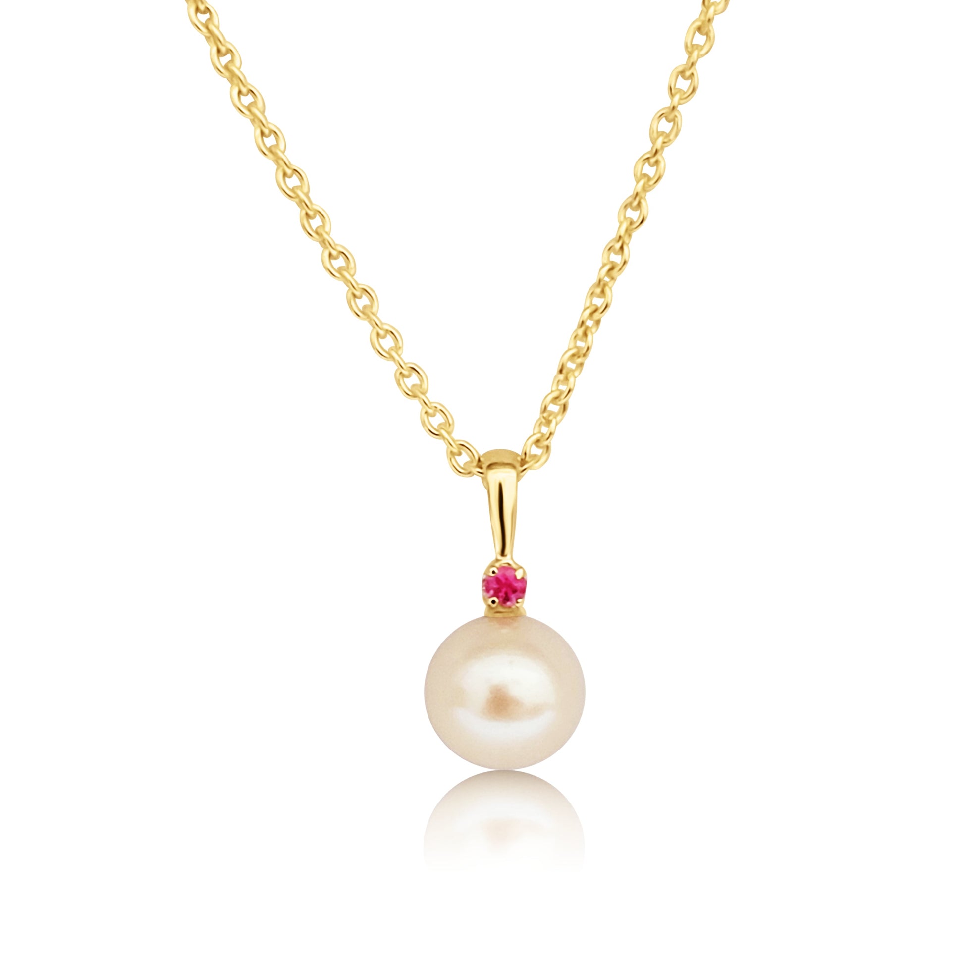 Cultured Pearl, Yelllow Gold 9K Precious Stones Pendant Necklace - MIMUKA