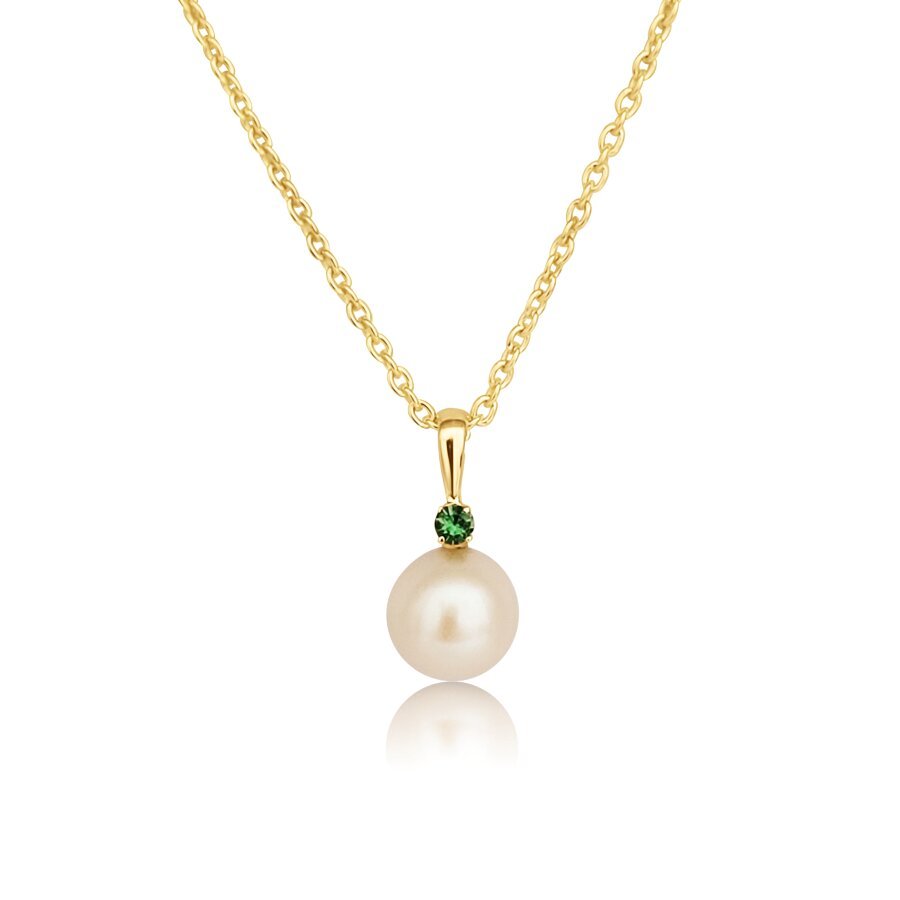 Cultured Pearl, Yelllow Gold 9K Precious Stones Pendant Necklace - MIMUKA