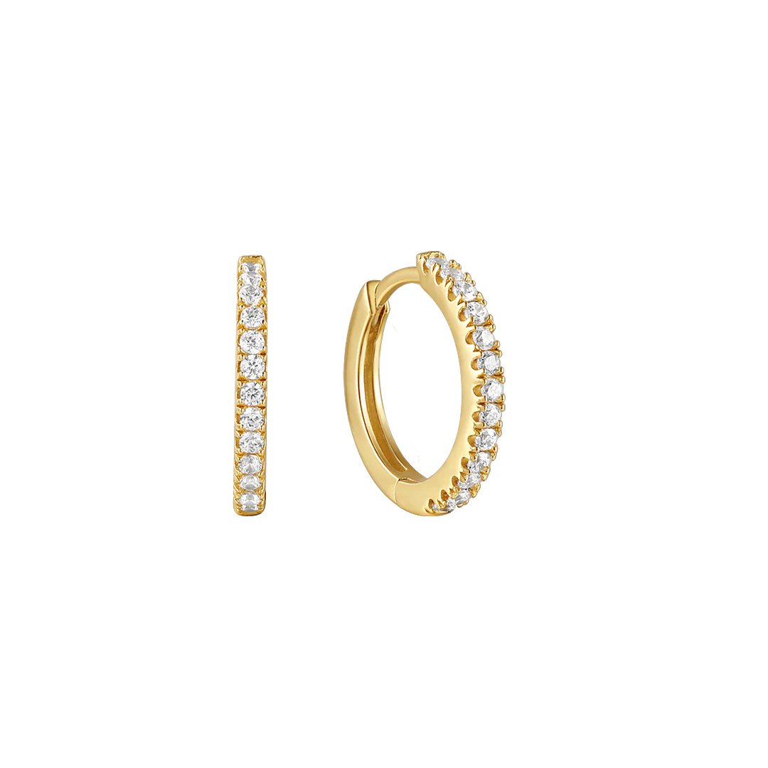 ESSENSE Hoops in 14K Yellow Gold Gold Silver Creole Earring with White Zirconia and High Shine - MIMUKA