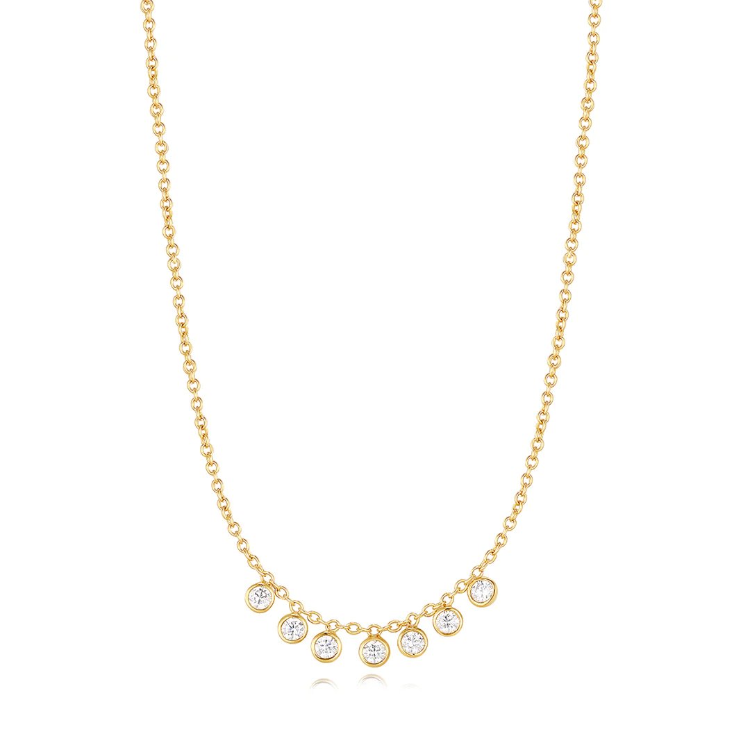 MOONLIT Necklace with an exclusive design in Silver Gilded in 14K Yellow Gold and set in 7 chatons of bright white round Zirconia stones - MIMUKA