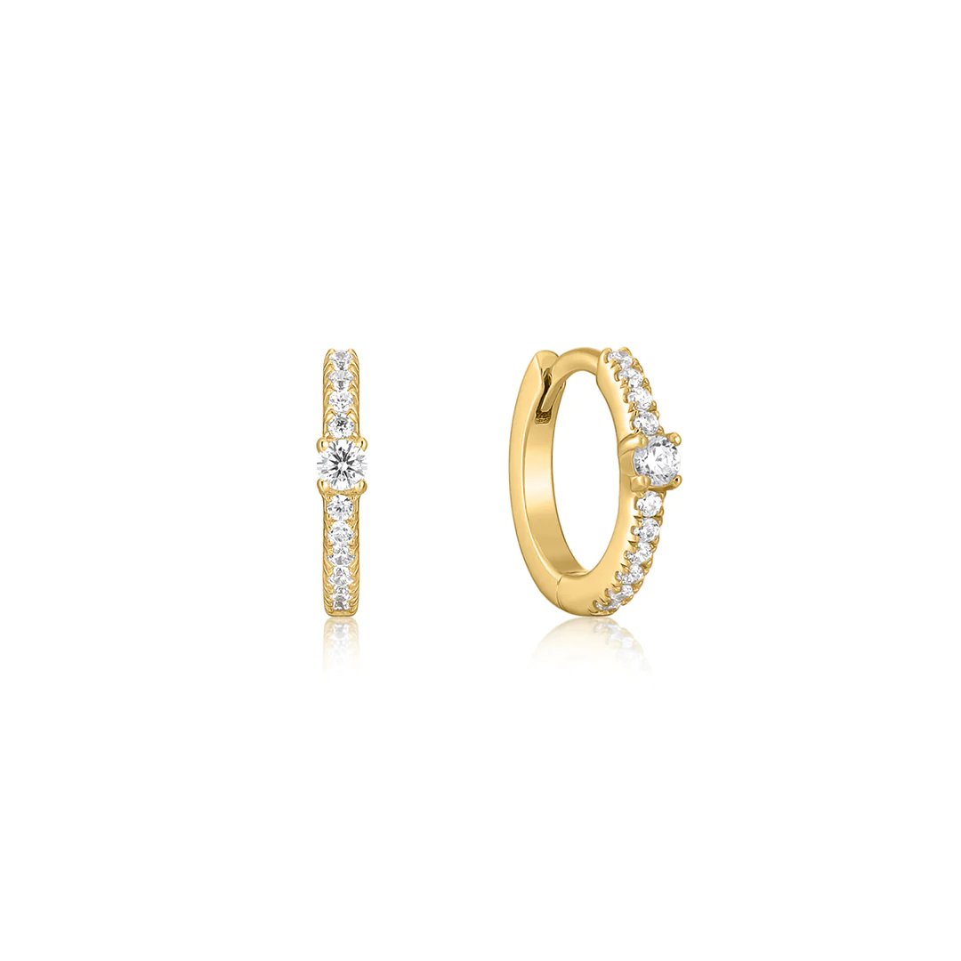 PETITE Earrings in 14K Yellow Gold Gilded Silver set in High Shine White Zirconites - MIMUKA